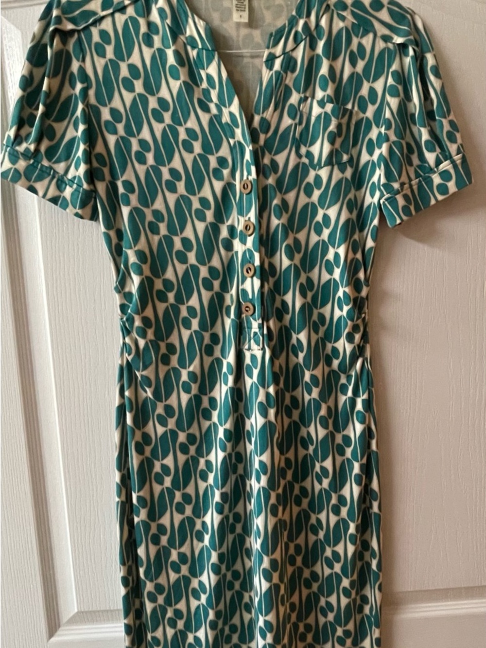 Diane Von Furstenberg Teal and Cream Geometric Midi Dress Sz 6
